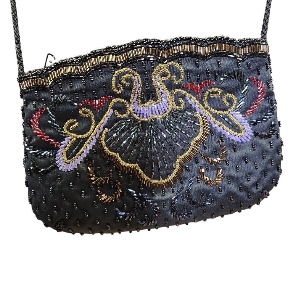 Vintage Carolyn Barton Night Beaded Evening Bag Crossbody Purse 80s